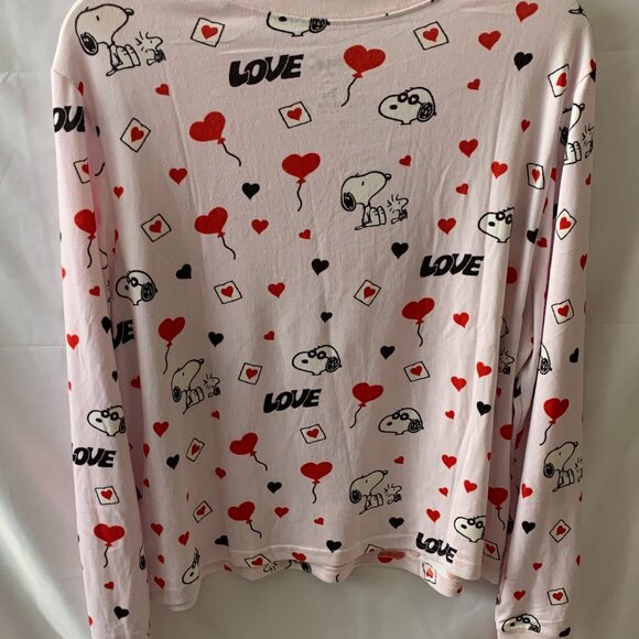 PEANUTS Snoopy Love Letters Knit Shorts Pajamas Set in Pink/Red Sz LARGE - Picture 4 of 5